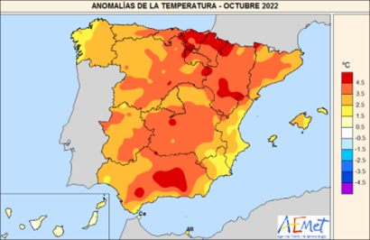 Octubre de 2022, el más cálido de la serie histórica en España