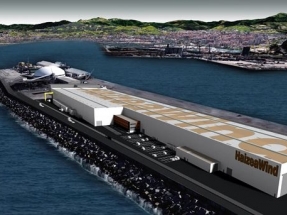 La consejera vasca de Desarrollo Económico coloca en el Puerto de Bilbao la primera piedra de la súperfábrica de Haizea Wind