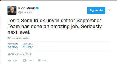 Elon Musk anuncia que en septiembre se conocerá el camión articulado Tesla